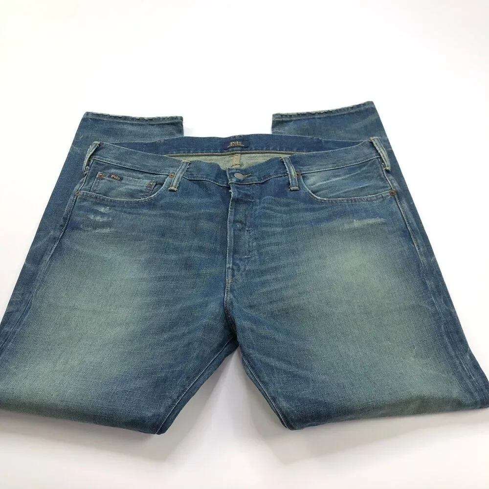 Polo Ralph Lauren Tapered 38x30 (Fits 40W 30L) Mid Rise Denim Blue Jeans